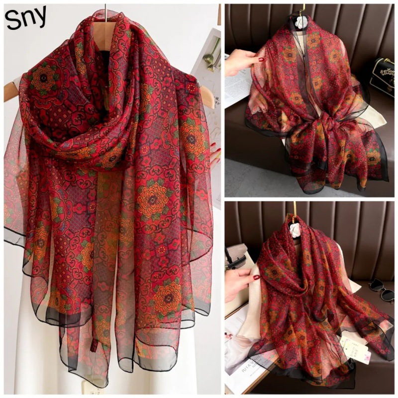 Picture of Spring and Summer New Soft Yarn Sunscreen Shawl Summer Thin Imitation Silk Long Silk Scarf Fashion Printed Flower Scarf