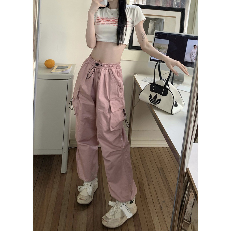 Picture of Design sense high street overalls for women 2024 New loose straight wide leg large pocket casual retro ankle-tied pants fashion