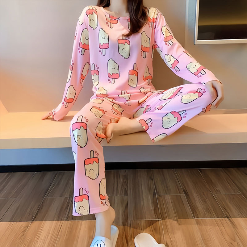 Picture of Factory Clearance Welfare Spring and Autumn Pajamas Women's Casual Comfortable Lady Style Long Sleeve Trousers Two-Piece Home Clothes