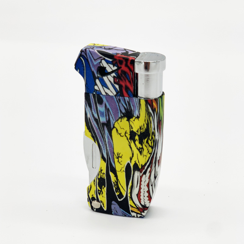 Picture of Grinding wheel open flame cigarette lighter gas creative inflatable Langsheng oblique fire lighter metal pipe mini lighter gift