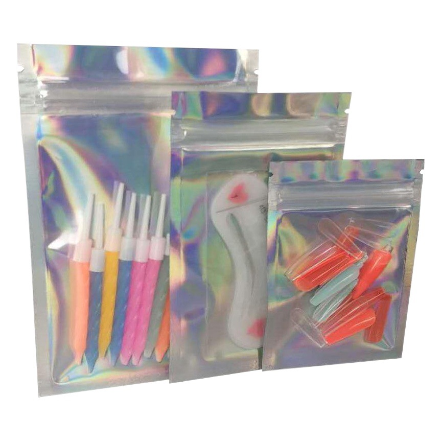 Cross-border Thickened Non-porous Colorful Laser Self-sealing Bag Yin and Yang Bone Bag Zipper Bag Jewelry Pocket Plastic Packaging Bag