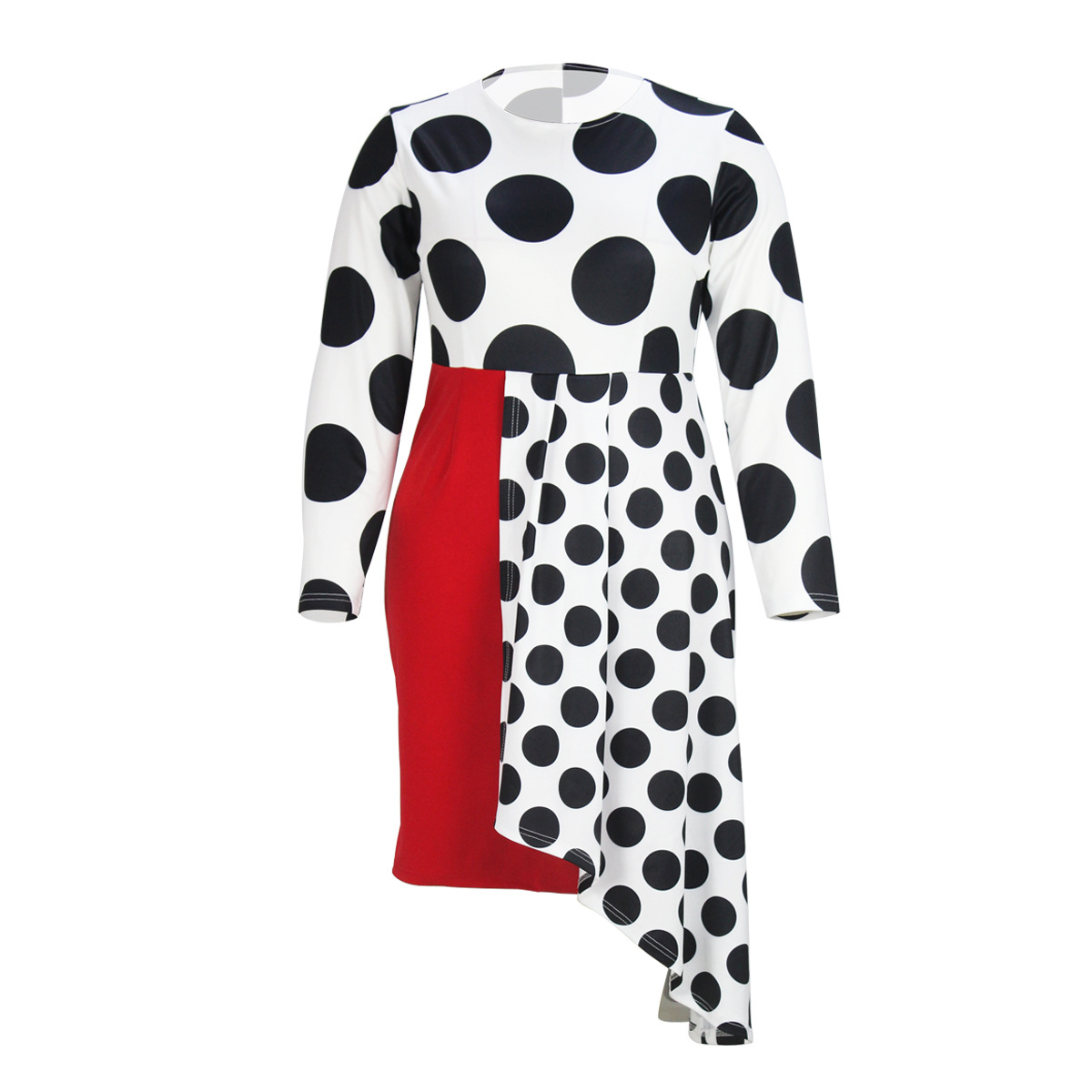 Picture of Cross-border Amazon European and American Spring and Autumn Women's Elegant Laminated Hip Midi Dress Irregular Stitching plus size dress