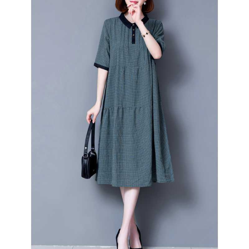 2023 Spring and Summer New Style Socialite Light Luxury Plaid Mid-length Slimming Elegant Doll Collar Plaid dress Women