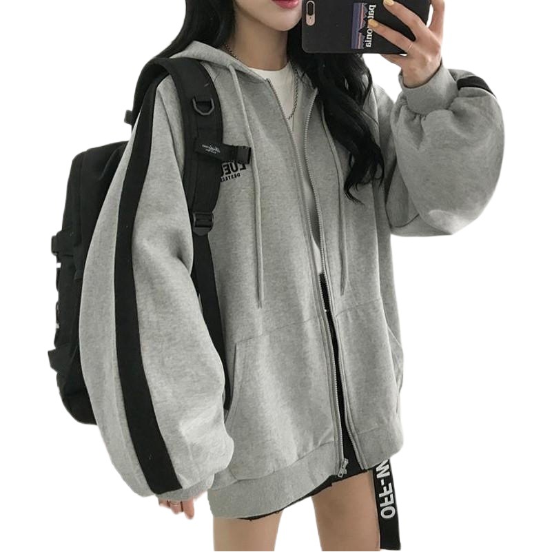 Thin Zipper Jacket Women's Spring Autumn Winter 2022 New Harajuku Style Student Loose All-match fleece-lined Long Sleeve Sweatshirt