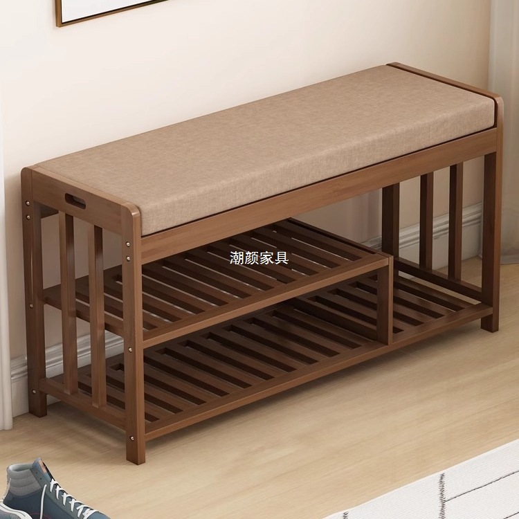 Bamboo Shoe-Changing Bench Shoe Cabinet Home Shoe Rack Integrated Entryway Shoe Storage Bench Multi-Layer Entry Shoe Rack