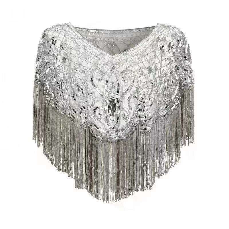 Picture of Tassel Shawl Women's Summer Sequin Mesh New Cyber Celebrant All-match Western Style Summer High-grade Outer Jacket Fashion Cape