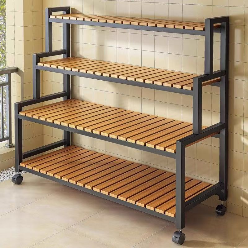 2025 New Flower Stand Movable Wheeled Shelf Ladder Floor-Standing Multi-Layer Flower Shelf Balcony Indoor and Outdoor Shelf