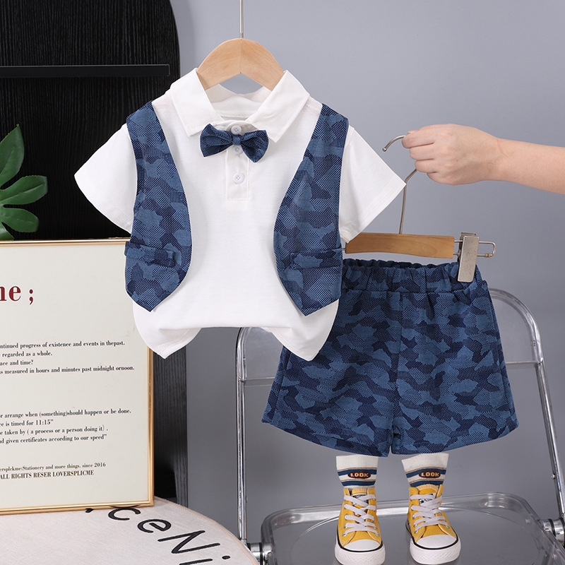 Children's wear vest short sleeve suit new summer children's suit vest short sleeve shorts two suit fashion wholesale
