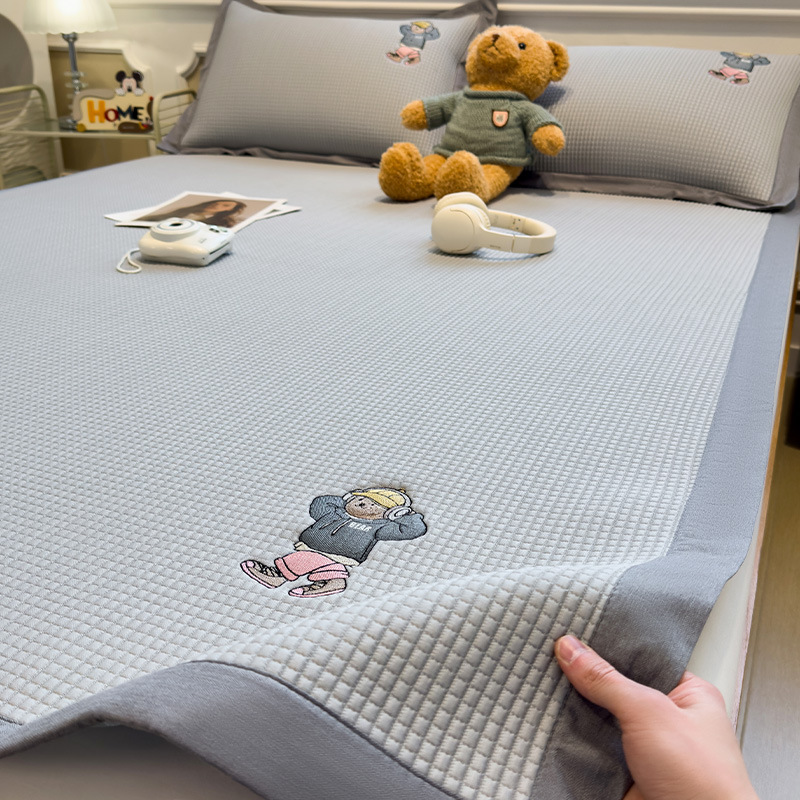 Picture of Category a Maternal and Infant Grade Waffle Ice Bean Mat Three-Piece Set Classy Ice Silk Mat Fitted Sheet Summer Air-Conditioned Soft Mat
