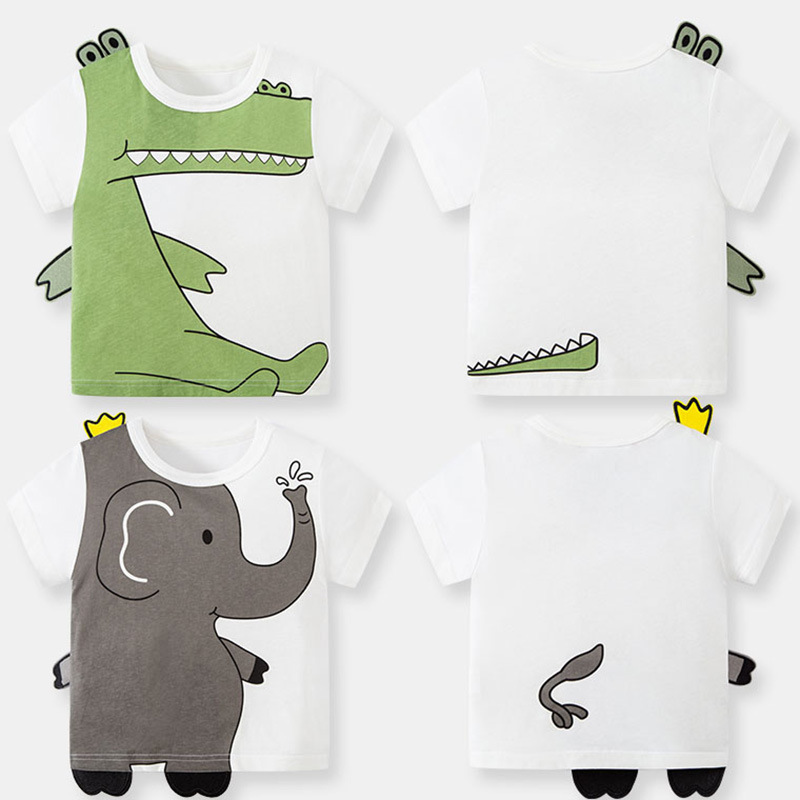 Betop Kidsren's Clothing 2025 Summer New Style Kidsren's Baby Cartoon Stereo Round Neck Knitted Printed Top Short-Sleeved T-Shirt