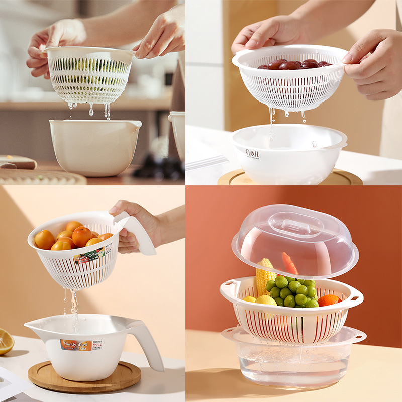 Picture of Japanese-Style Double-Layer Draining Basket Large Dishwashing Basket Kitchen High-Value Vegetable and Fruit Washing Basin Fruit and Vegetable Draining Basin