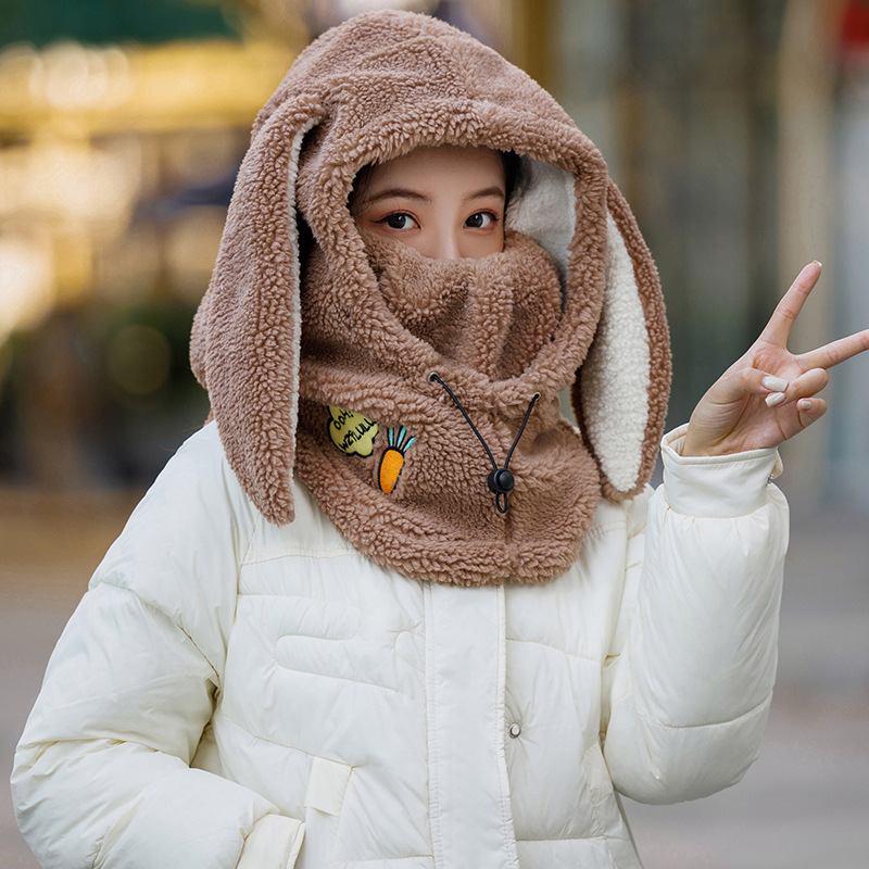 Picture of Winter Warm Series Cute Bear Hat Mask All-in-One Women's Ear Protector Cycling Warm Ski Helmet plush Hat