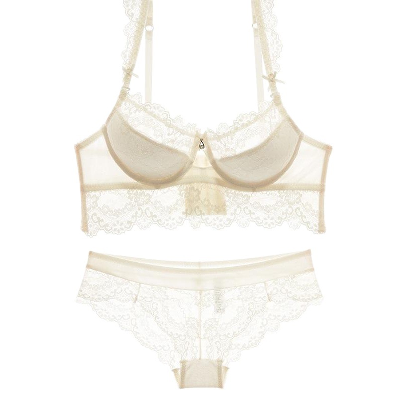 European and American Sexy Women's Intimates, Thin Cotton, Large Breasts, Large Size, Lace Intimates, Breast-Retracting Anti-Sagging Bra Set
