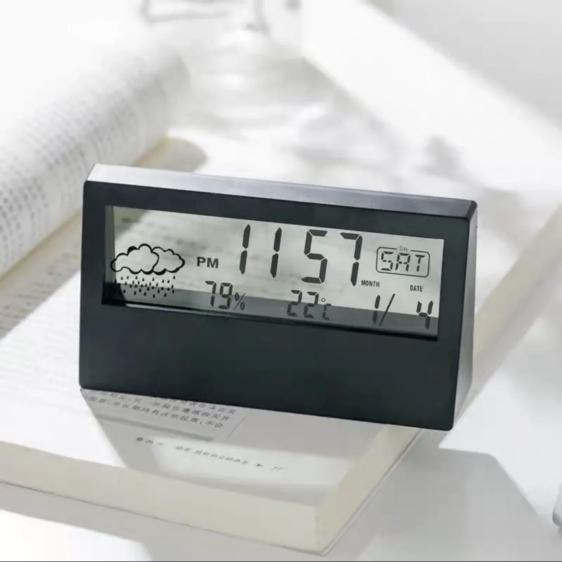 Picture of Student alarm clock smart multi-functional dormitory desktop high-looking electronic alarm clock with temperature and humidity can be printed logo