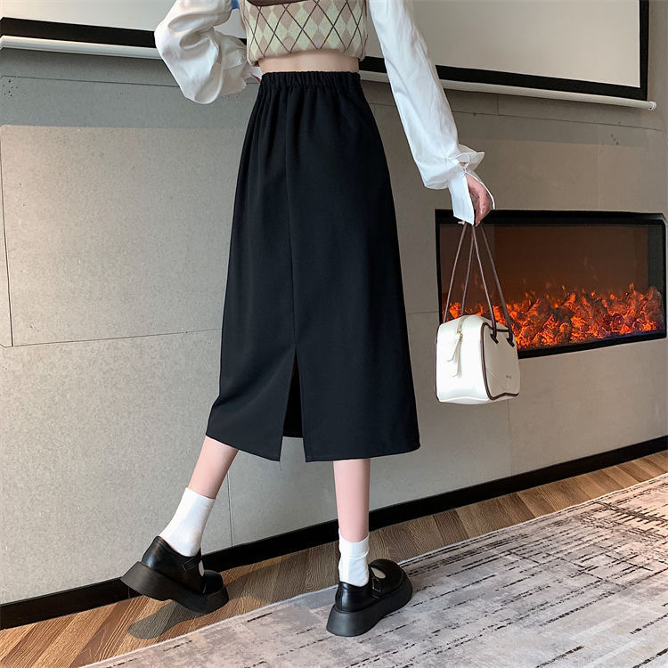2022 New Autum Large Size Fat mm High Waist Over-The-Knee Skirt for Women Slimming Look Crotch-Covering Mid-Length A-Line Hip Skirt