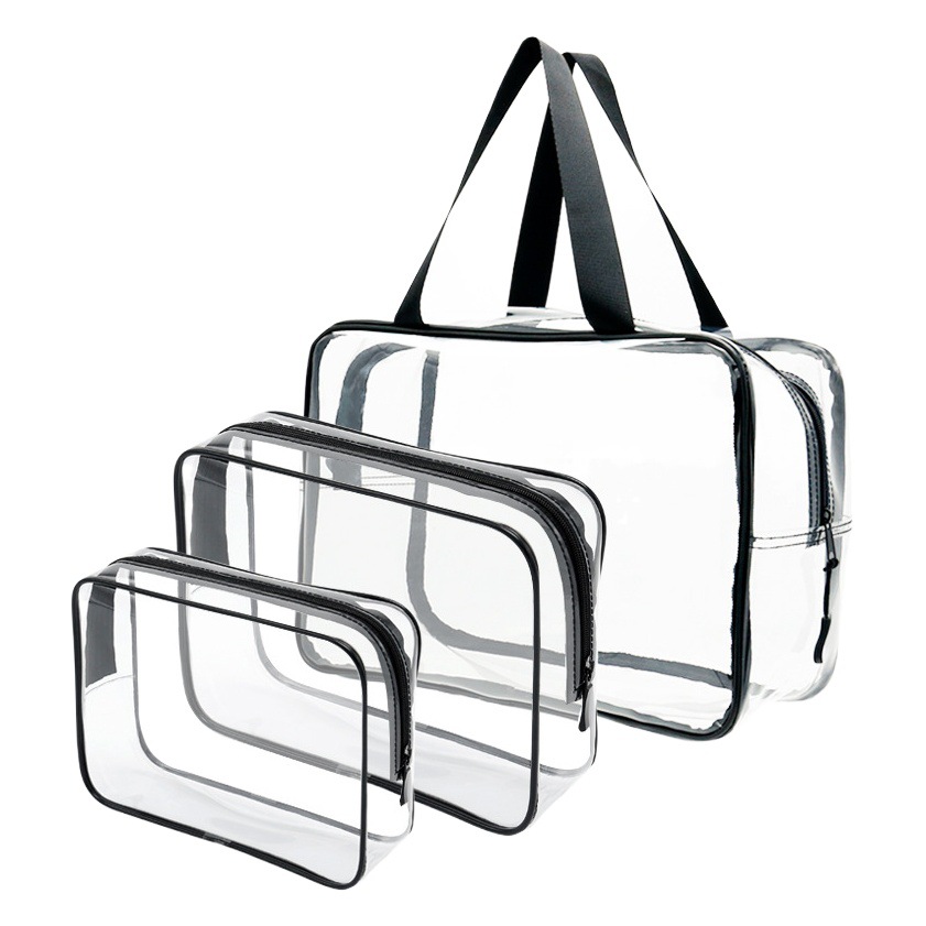 pvc travel wash bag wet and dry separation large capacity portable waterproof portable transparent cosmetic bag wholesale three piece set