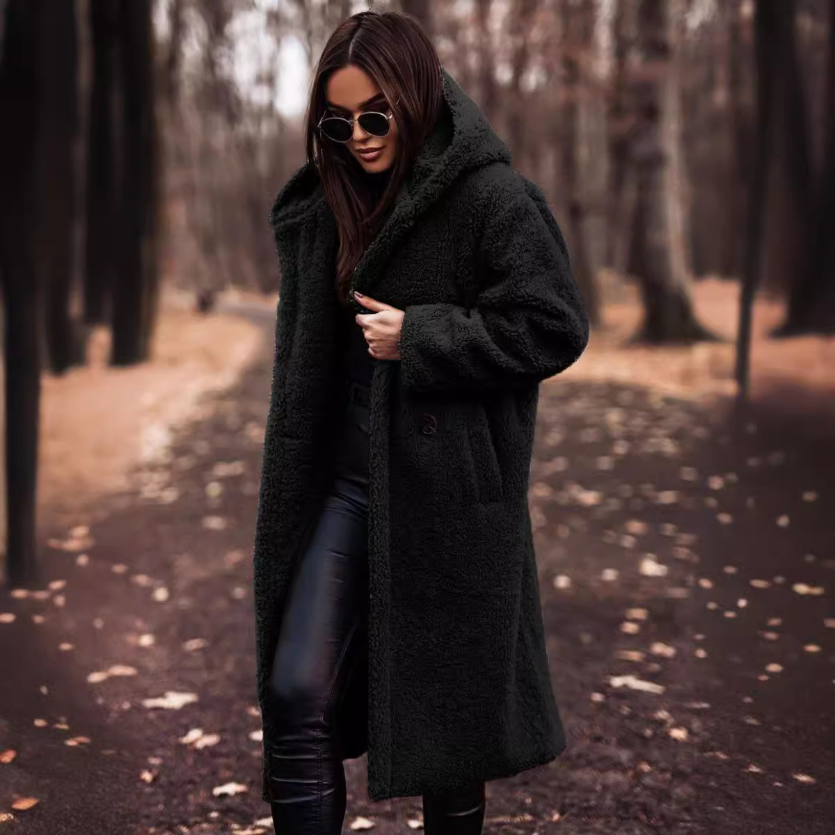 Picture of in stock Amazon wish Cross-border Supply 2024 Fall/Winter Fashion Long Clear Color Long Sleeve Wool Women's Coat