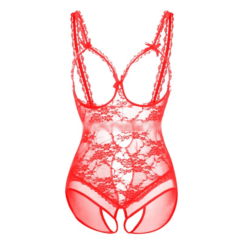 Cross-Border Foreign Trade Clothing Sexy Underwear European and American Lace Open Crotch Exposed Breast See-Through Sexy One-Piece Underwear for Women