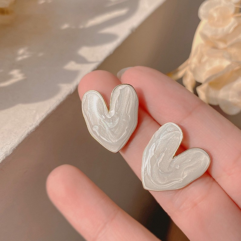 S925 Silver Needle French Retro White Love Ear Stud Women's Glaze Unique Niche Design Sense Spring and Summer ins Earrings