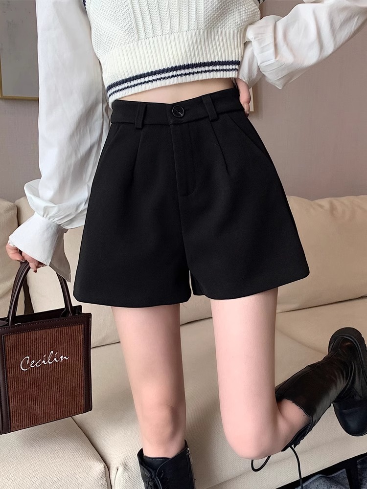 Woolen Shorts Women's Autumn and Winter New High Waist Slimming Outer Wear Pants Fashionable Korean Wide Leg Pants Small Boots Pants