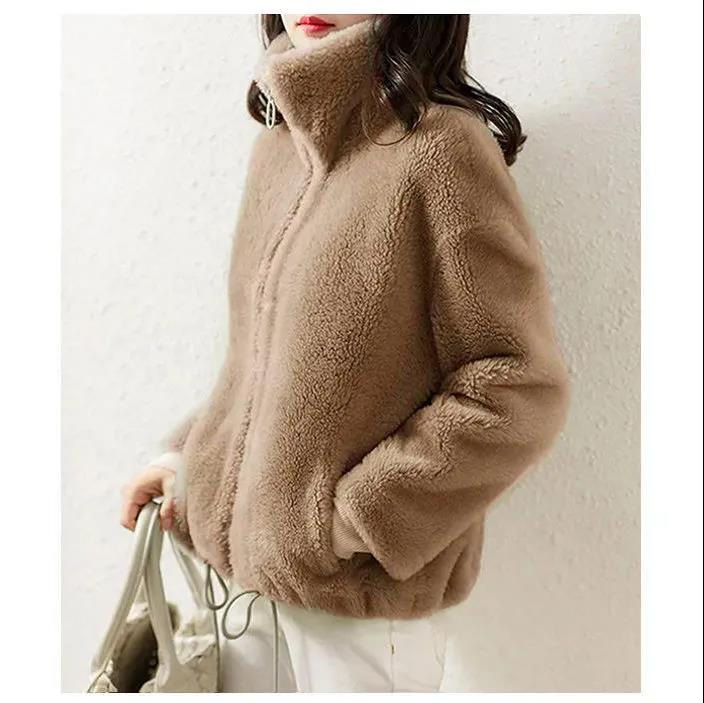 Picture of Fleece-lined thickened coat women's fashionable winter double-sided fleece warm turtleneck sweater zipper cardigan coral fleece top women