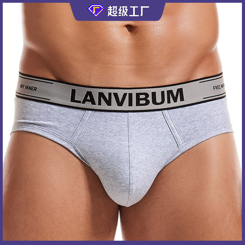Picture of New Lanvibum Men's Underwear Briefs Cotton Mid-Waist Large Size Pure Color Sexy Trendy Men's Briefs