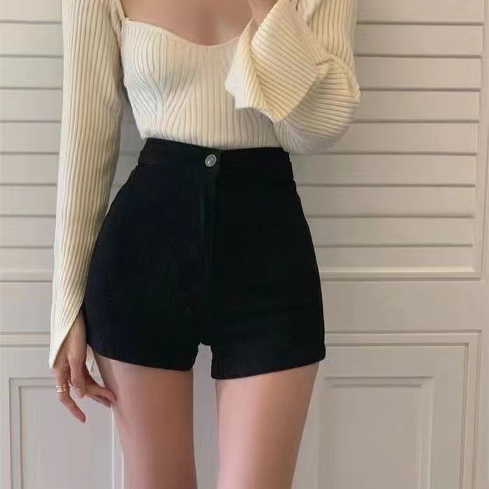 Winter Shorts Winter Women's Outer Wear High Waist New Slimming Boots Pants Thickened Corduroy Black Autumn and Winter Wide Leg Casual