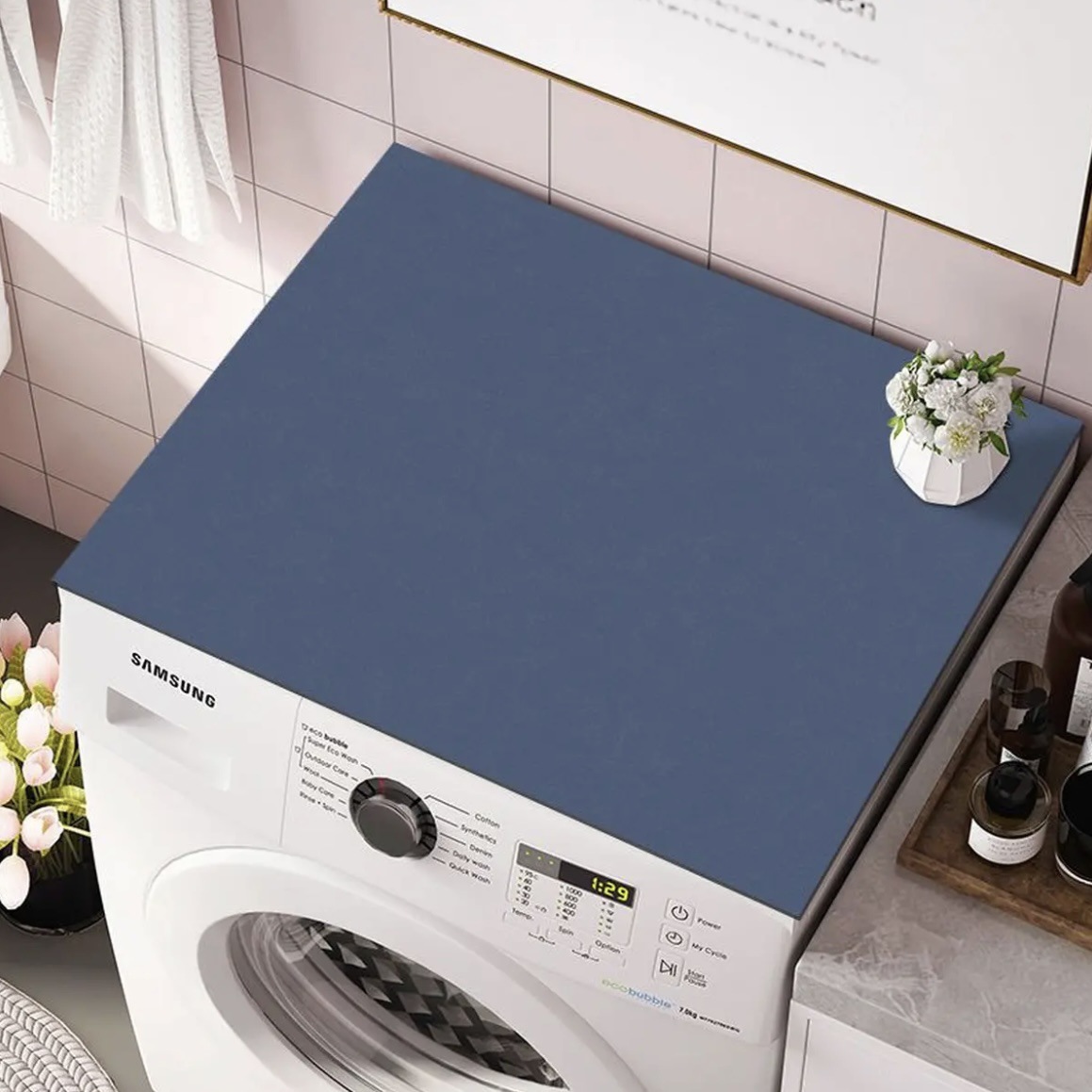 Solid Color Drum Washing Machine Cover Pad Water Absorbent Anti-Slip Household Dirty-Resistant Anti-Dust Pad Refrigerator Top Pad Bedside Table Top Pad