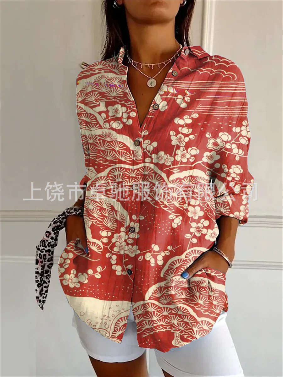 Picture of 2025 New Women's Long Shirt Women's Summer European and American Trend Long Sleeve Shirt Printed Pattern Printed 3D Shirt