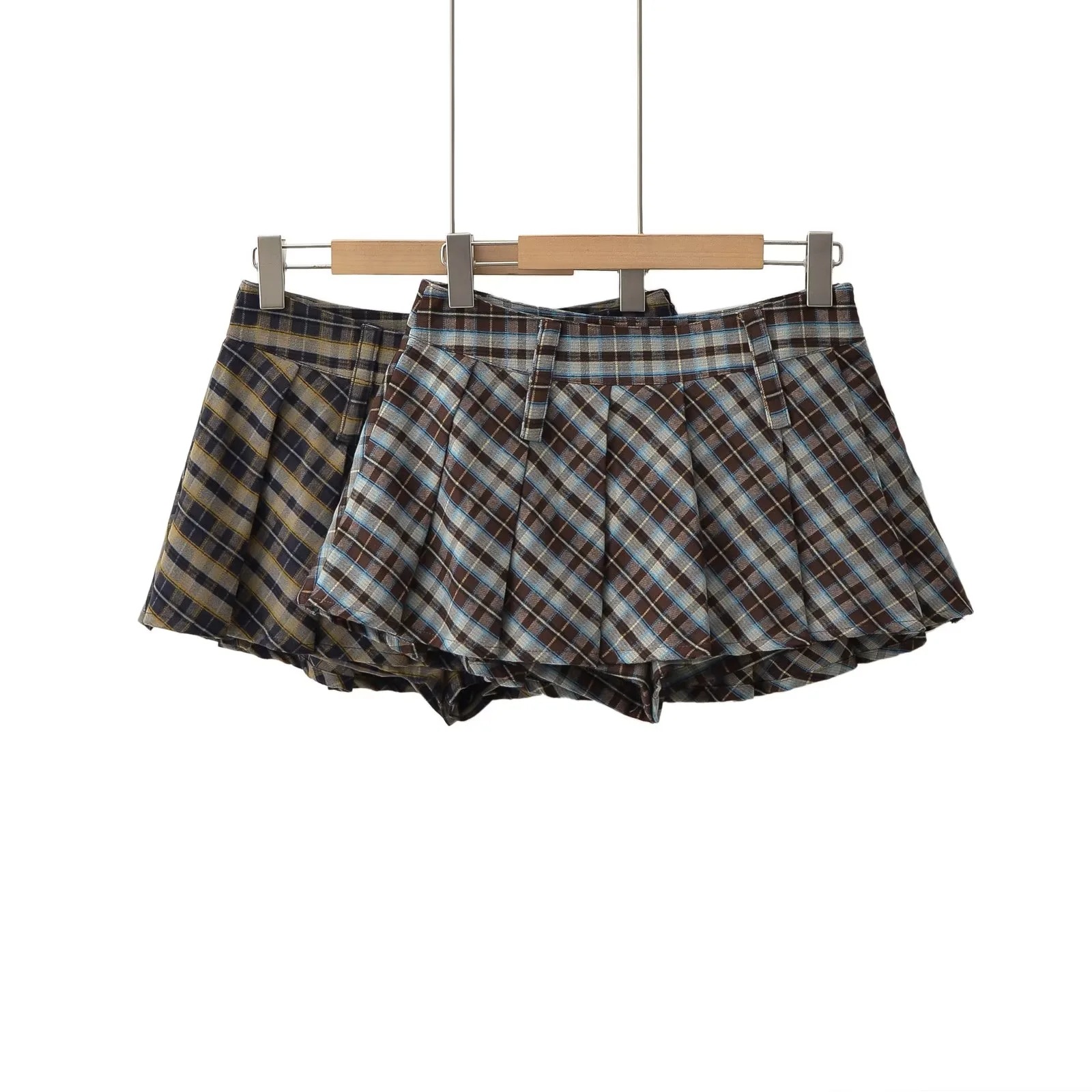 Vintage Spice Girl Plaid Skirt Autumn and Winter New High Waist Slimming A- line Short Skirt Women's Pleated Skirt