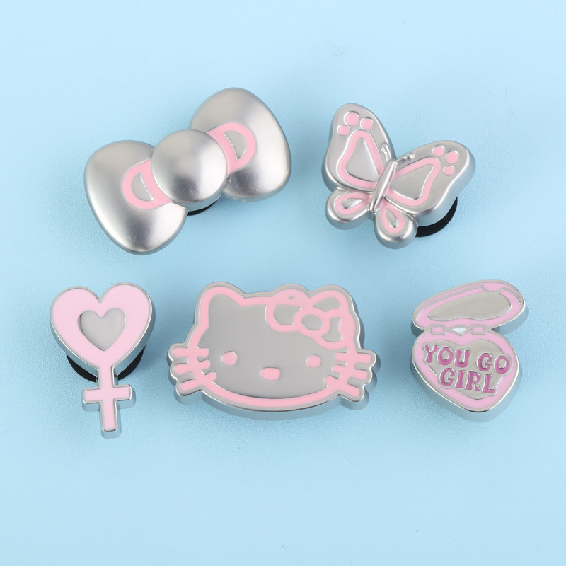 25 New Pink Kt Girls' Clogs Decorative Buckle Accessories Metal Shoe Flower Shoe Buckle Cartoon Garden Shoe Hardware Accessories