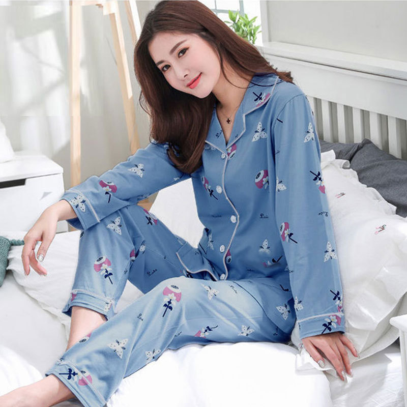 Sweet Flower Mother Pajamas Women's Long Sleeve Spring and Autumn Winter Women's Home Clothes Loose Plus Size suit
