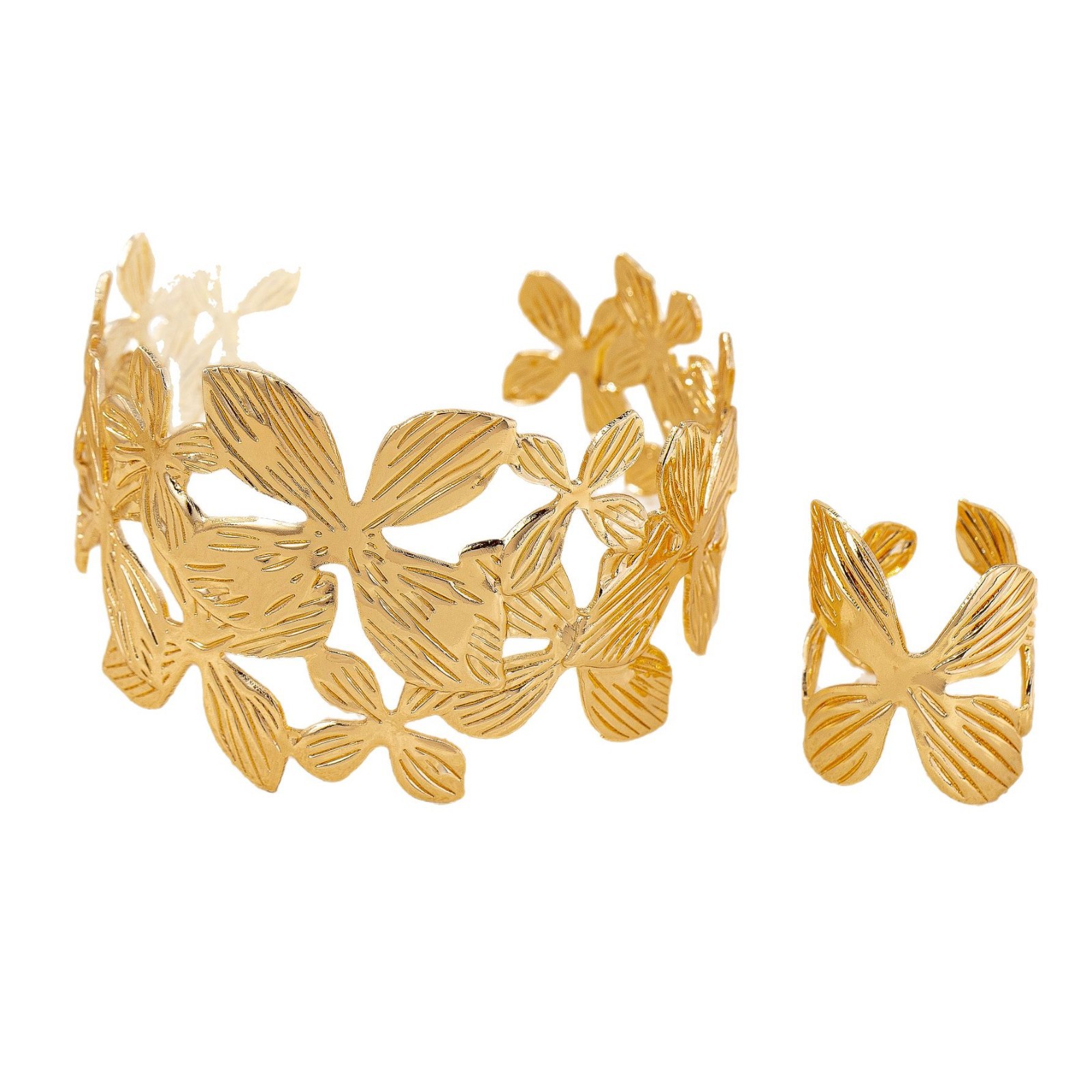 Picture of European and American Niche Design Creative Butterfly Leaf Bracelet Ring suit Suitable for Women's Party Street Wear