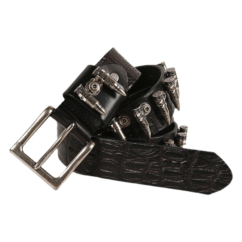Trendy Punk Rock Metal Bullet Inlaid Belt Men's Head Layer Cowhide Distinctive Decorative Non-mainstream Cool Belt