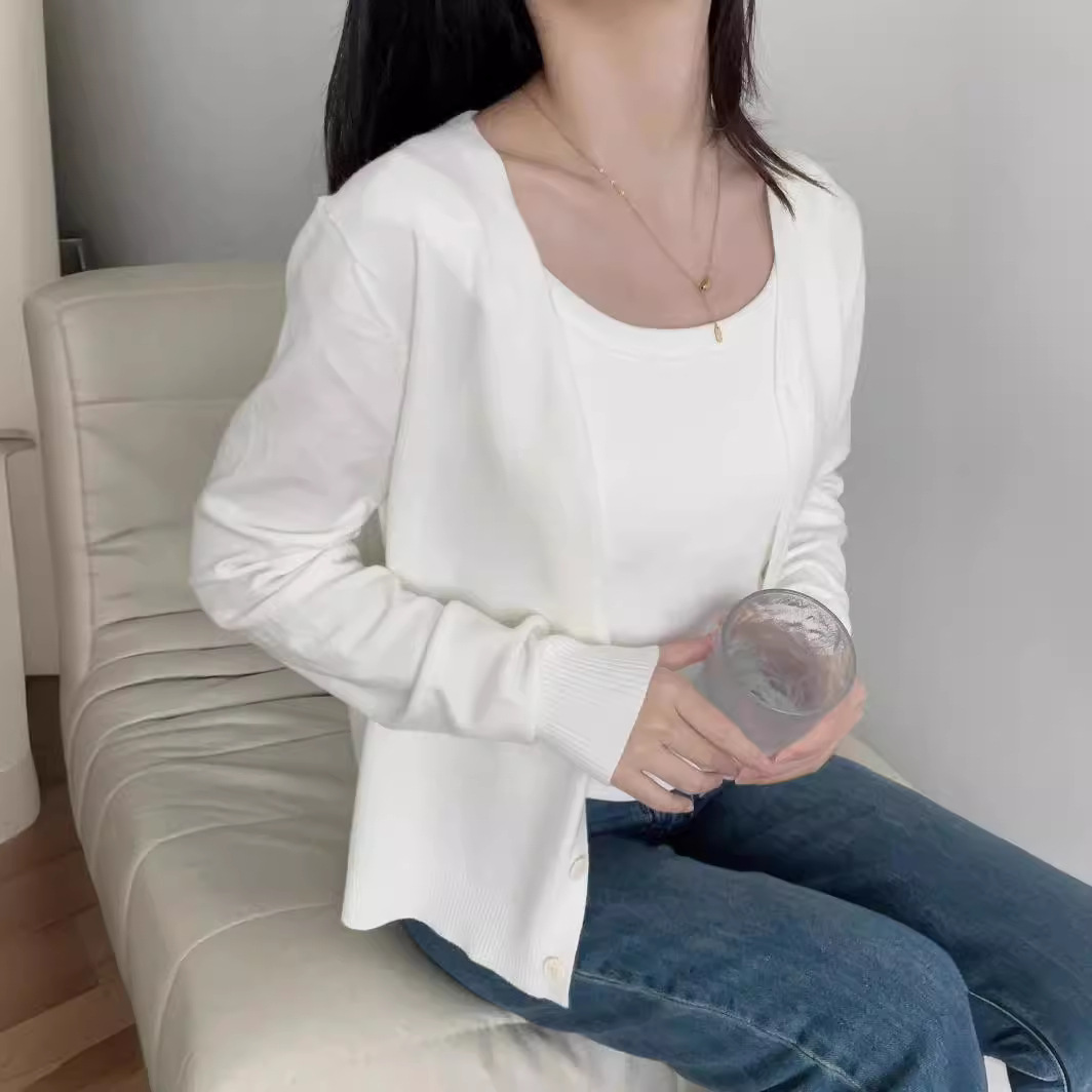 Picture of V-neck single-breasted knitted cardigan women's solid color sweater women's coat autumn and winter New lazy style loose coat women
