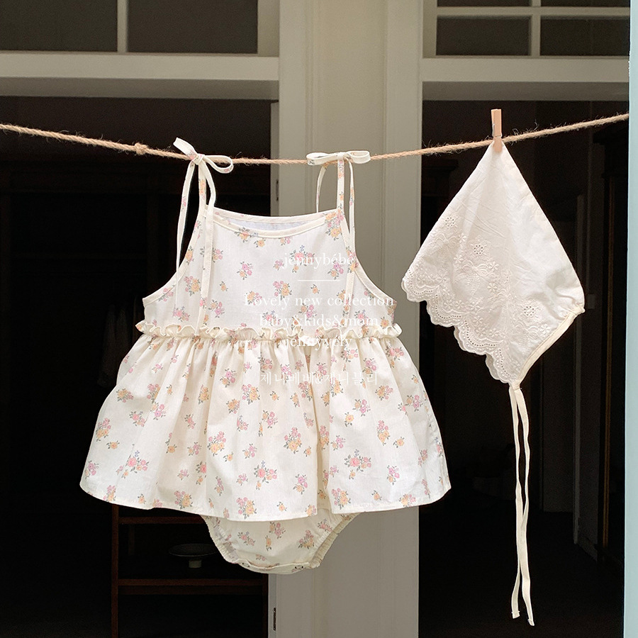 Jennybebe25 Summer Baby Sling Floral Crawl Suit K-Style Baby Girl Sweet Bag Fart Clothes for Going Out