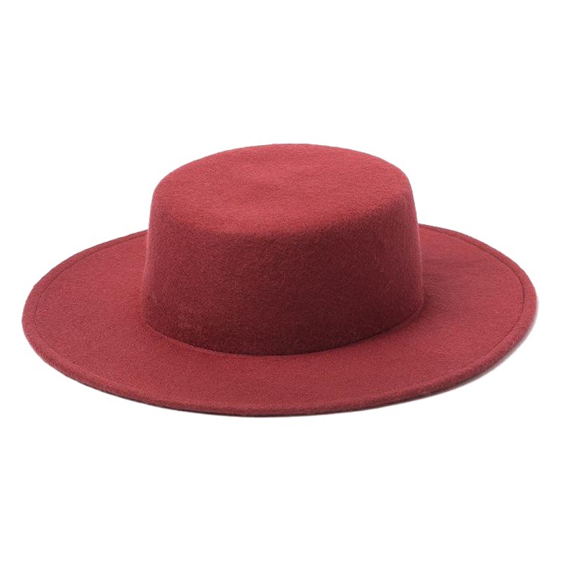 Korean Style Autumn and Winter New Pure Wool Tweed Flat Top Hat Women's Outdoor Travel Style Felt Flat Top Hat