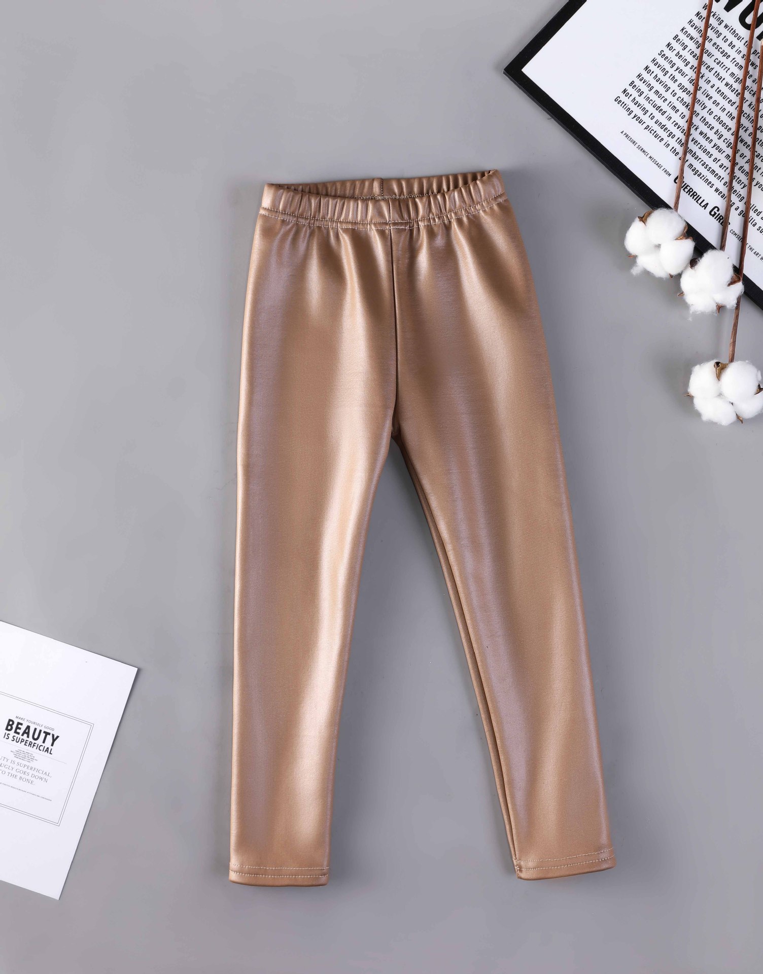 Picture of Children's Imitation Leather Pants, Girls' Candy-Colored Autumn and Winter Velvet Thickeneded Leggings, Warm Pants, Baby Girl's All-In-One Pants