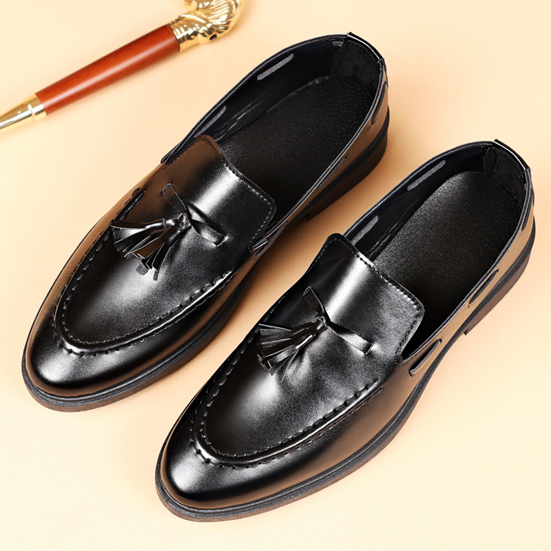 Cross-Border Large Size Men's Shoes Wholesale British Men's Casual Leather Shoes Beanie Tassel Small Leather Shoes Slip-On Loafers for Men