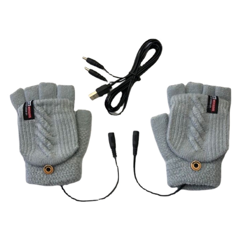 USB Electric Heating Gloves Half Finger Cover Knitted Jacquard Student Gloves Indoor and Outdoor 2 Warm Cold-proof Gloves