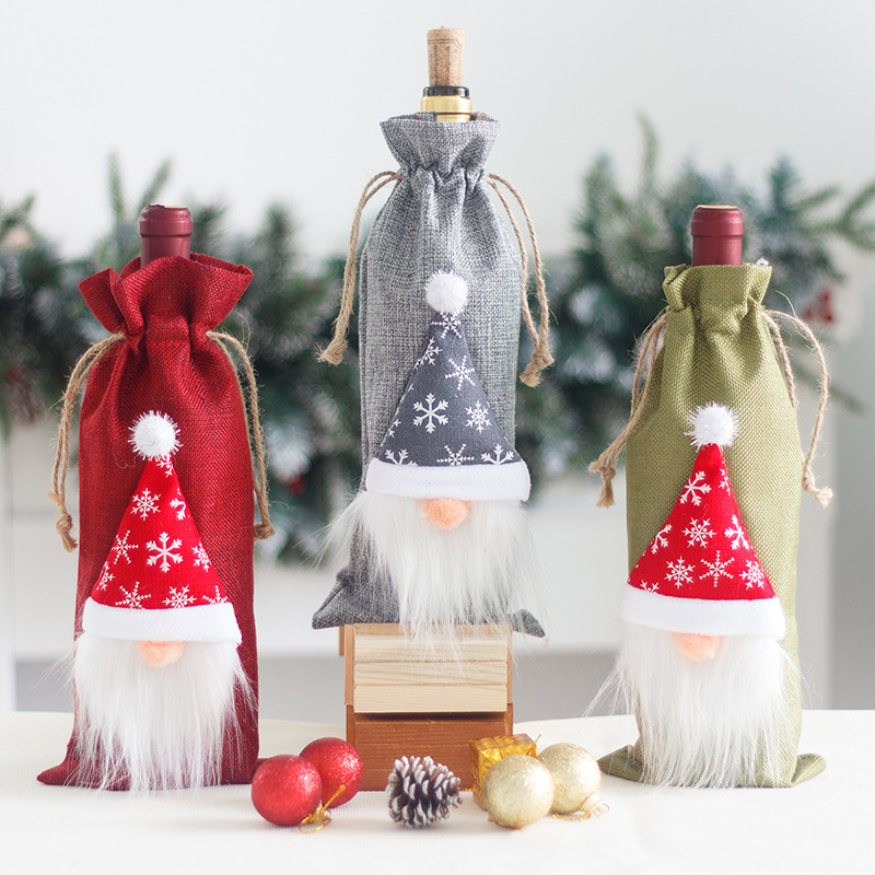 New Christmas Red Wine Bottle Set Linen Face-less Old Forester Wine Bottle Bag Wine Bag Wine Set Decoration