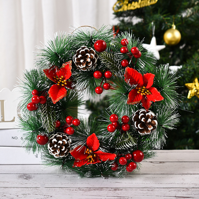 Picture of Christmas Wreath Wholesale 2022 New Simulated Wreath Christmas Decorations Handmade Wreath Door Hanging Window Decorations