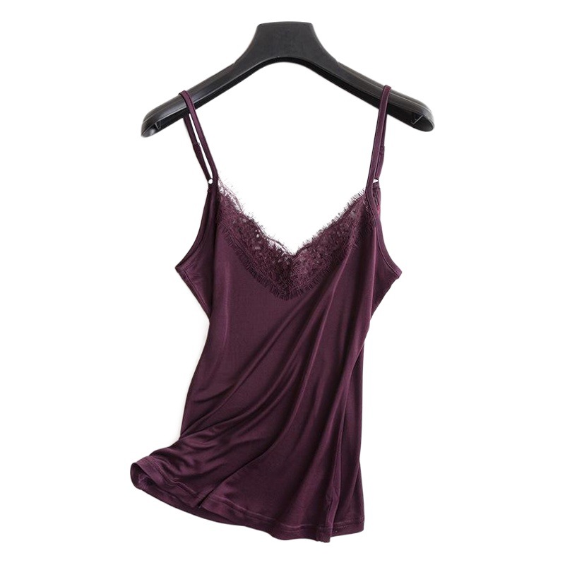 Picture of Tangge Spring and Summer Mulberry Silk Loose V-neck Lace Silk Sling Silk All-match Base Vest