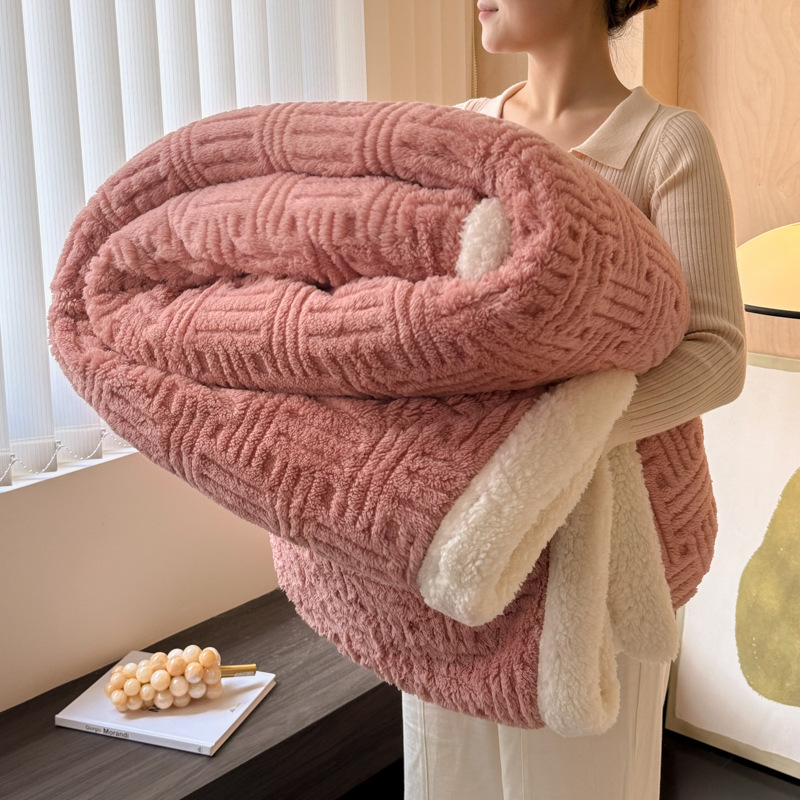 Picture of Double-layer Blanket Winter Office Shawl Blanket Single Double-sided Coral Fleece Sofa Blanket Children Nap Blanket