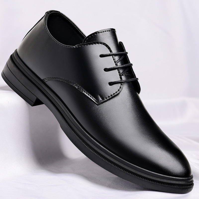 Spring New Leather Shoes Men's High-end Business Casual Shoes Dress Youth Fashionable Breathable Men's Leather Shoes Men's Invisible Height Increase