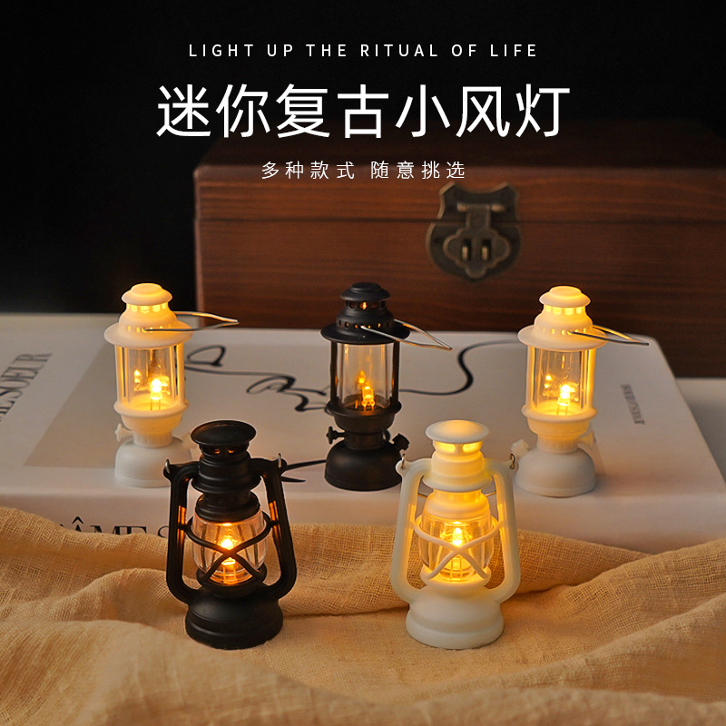Mini retro simulation night light led electronic candle lamp portable wind lamp decorative atmosphere pendant desktop ornaments