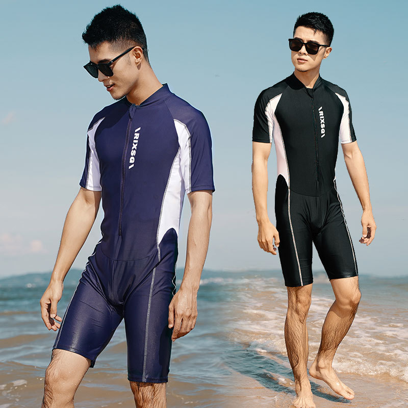 Xiao Shu One-piece Short-sleeved Five-point Pants Diving Suit for Men and Women Jellyfish Suit Sunscreen Swimming Surfing Front Zipper Scuba Suit