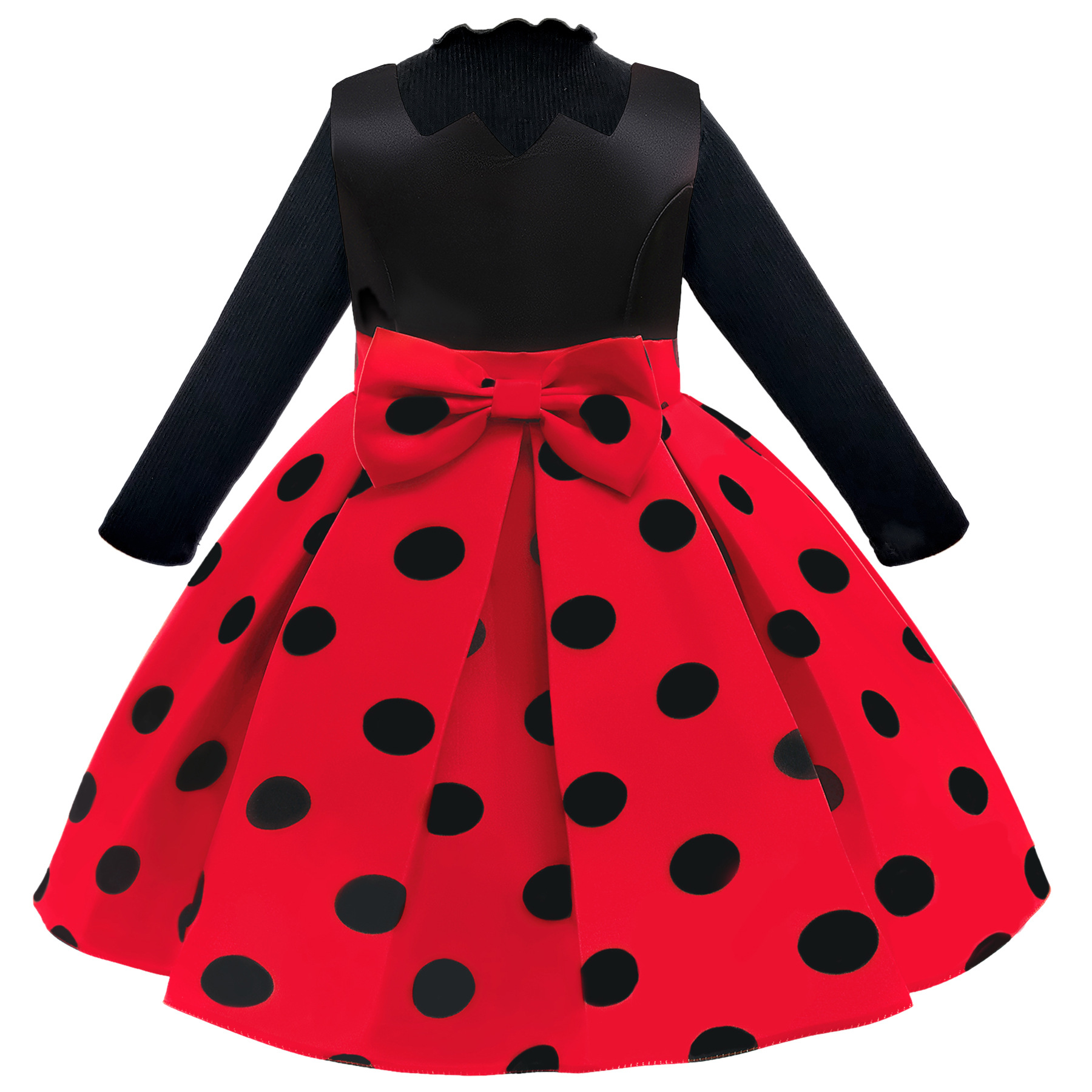 Picture of Girls' dress pleated children's clothing vintage polka dot printed children's skirt elastic bottoming long sleeve vest skirt two-piece suit
