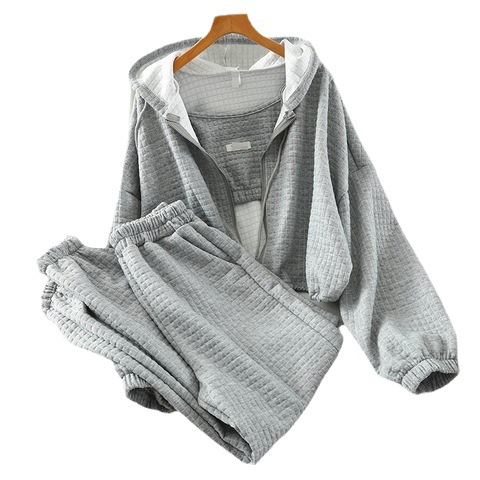 Picture of Large Size Sports Style Casual Suit Women's Spring and Autumn Sling Hooded Sweatshirt Jacket Long Pants Large Size Three-piece Suit