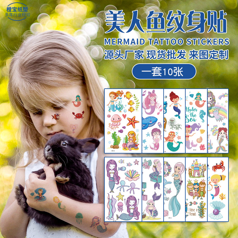 New wholesale mermaid tattoo stickers dream Princess Mermaid cartoon children tattoo stickers